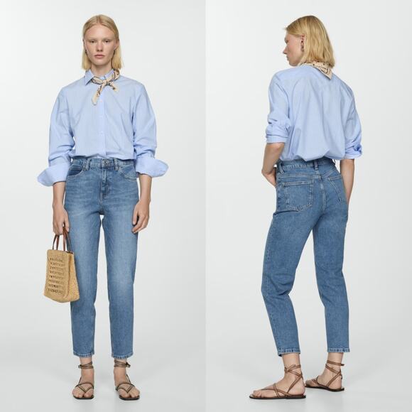 MNG Mango Womens Newmom Comfort High Rise Jeans Size 6 Medium Blue Denim Wash - Picture 1 of 12